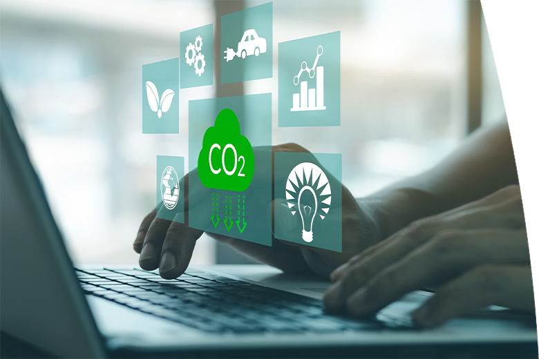 reduce CO2 emission concept with icons, global warming
